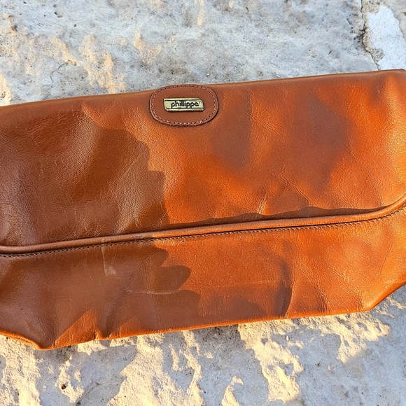 Vintage 1970s Phillippe brown leather fold over clutch bag purse luxury craftman - Picture 4 of 10